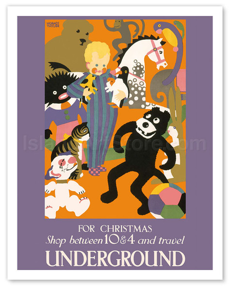For Christmas Shop between 10 & 4 and Travel Underground - London Underground (The Tube) - Poster by Horace Taylor