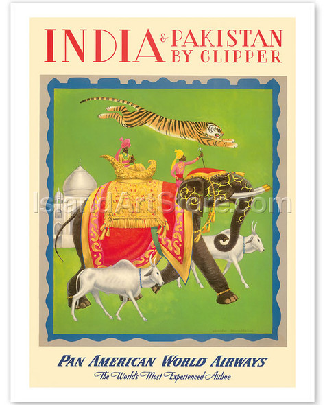 India and Pakistan by Clipper - Pan American World Airways - Poster by Charles Baskerville