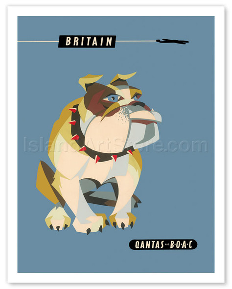 Britain, United Kingdom - English British Bulldog - Qantas Empire Airways (QEA) - BOAC - Poster by Harry Rogers
