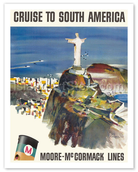 Cruise to South America - Moore-McCormack Lines - Christ the Redeemer - Mt. Corcovado, Rio de Janeiro, Brazil - Poster by Dong Kingman