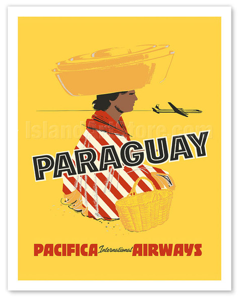 Paraguay - South America - Pacifica International Airways - c. 1950's - Vintage Airline Travel Poster