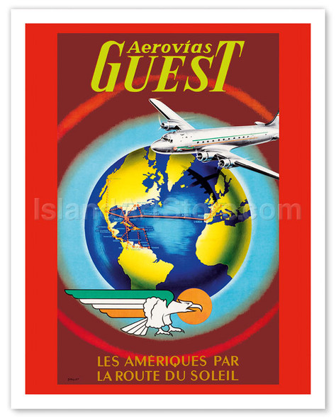 Aerovías Guest - Les Amériques Par La Route du Soleil (The Americas by the Sun Route) - Poster by Plaquet