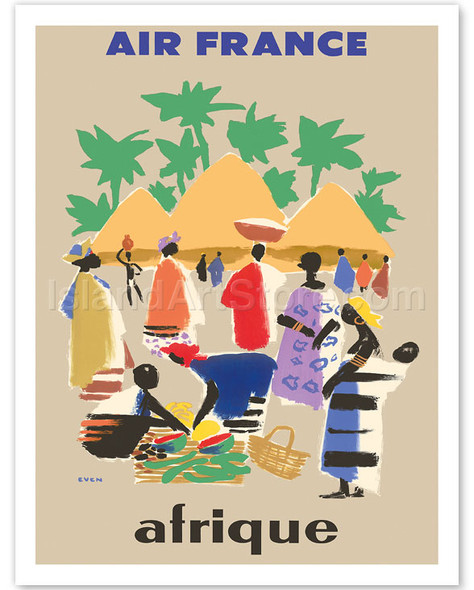 Afrique (Africa) - Aviation - African Village - Poster by Jean Even