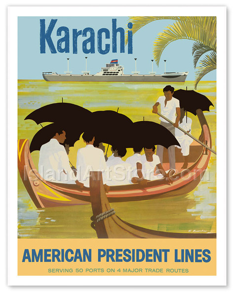 Karachi - Pakistan - Boat - American President Lines - Poster by Al Merenchen