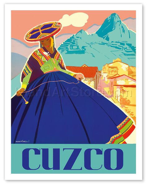 Cuzco, Peru - Machu Picchu - Peruvian Woman in Native Dress with Andean Drop Spindle