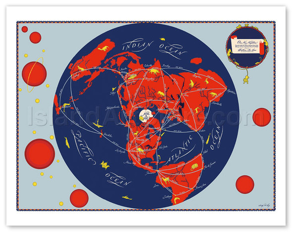 Map of the World - Our New Neighbors - Global Air Routes - Western Air Lines - Poster by Sally De Long