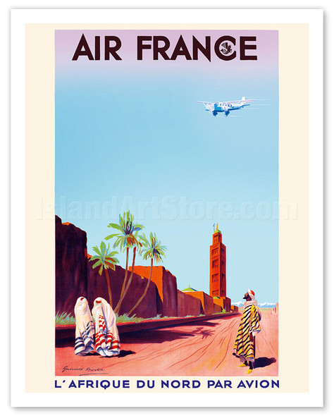 Marrakech, Morocco - North Africa by Airplane (L'Afrique Du Nord Par Avion) - Poster by Maurice Guiraud-Riviére