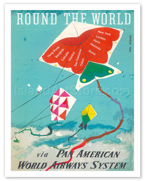 Round the World - Kites - via Pan American World Airways - Poster by Dong Kingman