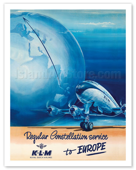 Regular Constellation Service to Europe - KLM Royal Dutch Airlines - Lockheed L-049 - Poster by Joop H. van Heusden