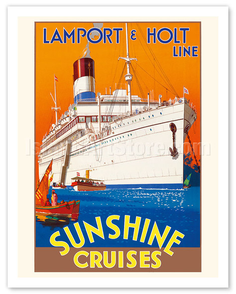 Sunshine Cruises - Lamport & Holt Line - Vintage Cruise Ship Travel Poster