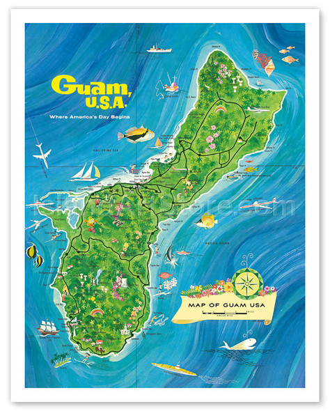 Map of Guam, USA - Where America's Day Begins - Poster by Alec Baird