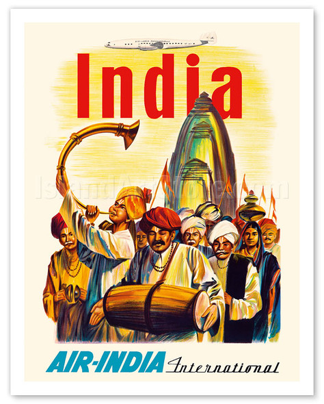 India - Air India International - Indian Temple Procession - Vintage Airline Travel Poster
