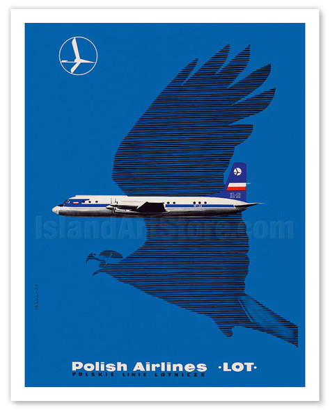 Crane in Flight - Polish Airlines LOT - Poster by Maciej Hübner