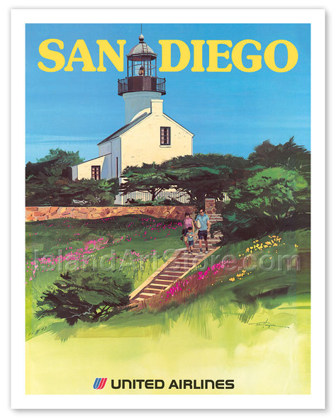 San Diego, California - Old Point Loma Lighthouse - United Airlines - Poster by Tom Hoyne