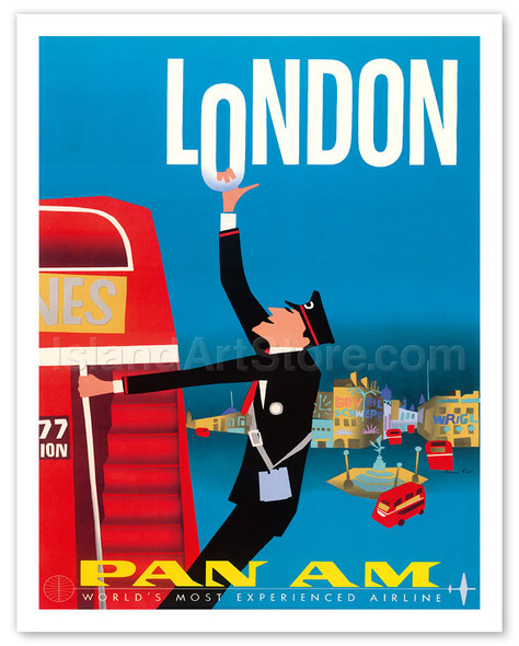 London - Double Decker Buses, Bovril and Schweppe - Pan American World Airways - Poster by Aaron Fine