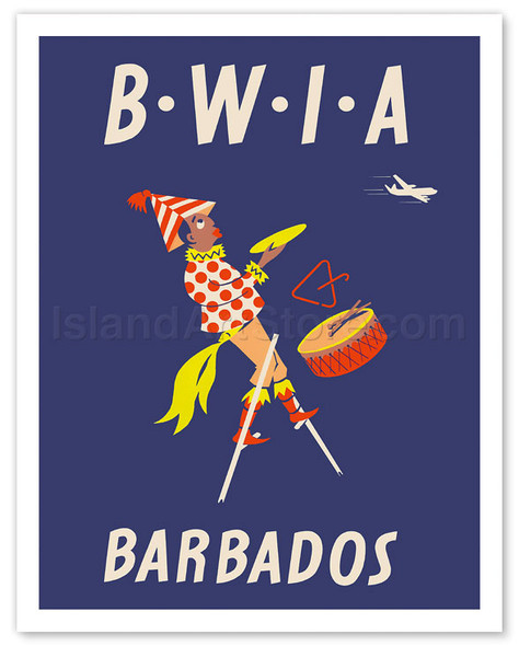 Barbados - Caribbean Islands - Moko Jumbie Stilts Dancer - British West Indies Airways BWIA (Bee-Wee) - Vintage Airline Travel Poster