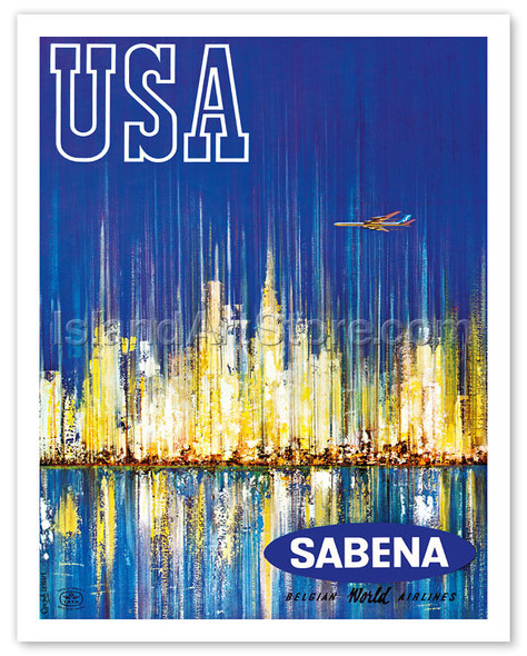 USA Sabena Belgian World Airlines - New York Manhattan Skyline - Poster by Charles Brisart