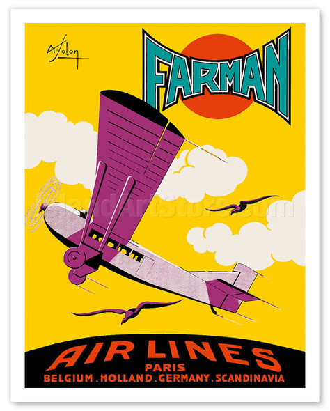 Paris, Belgium, Holland, Germany, Scandinavia - Farman Air Lines - Poster by Albert Solon