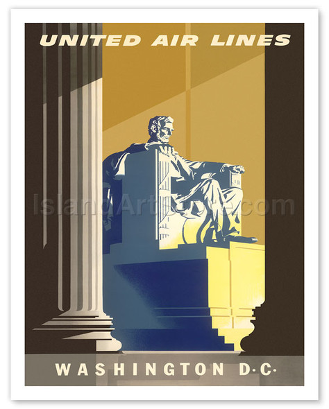 Washington D.C. - President Lincoln Memorial - United Air Lines - Poster by Joseph Binder