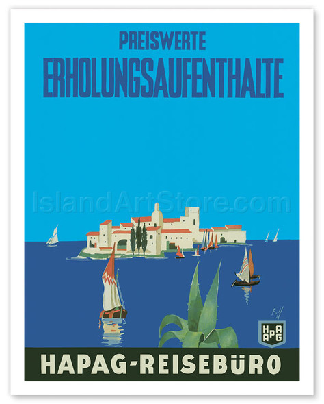 Mediterranean Cruises - Hamburg-American Line - Hapag Reisebüro - Poster by Albert Füss