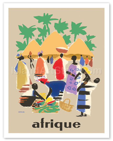 Afrique (Africa) - African Village - Poster by Jean Even