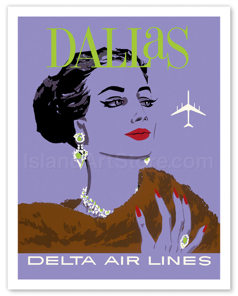 Dallas, Texas - Delta Air Lines - Vintage Airline Travel Poster