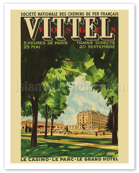 Vittel, Vosges, France - Casino, Park, Grand Hotel - National Society Of French Railways - Poster by Vintage Railroad Travel Poster