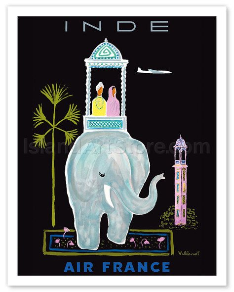 Inde (India) - Indian Elephant with Howdah (Carriage) - Poster by Bernard Villemot