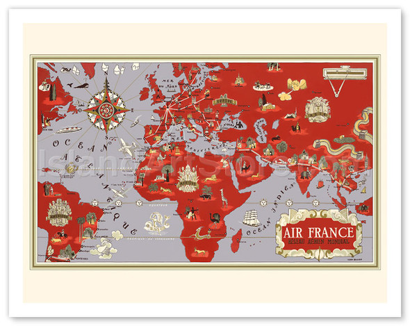 Planisphere World Flight Route Map - Réseau Aérien Mondial - Poster by Lucien Boucher (Renluc)