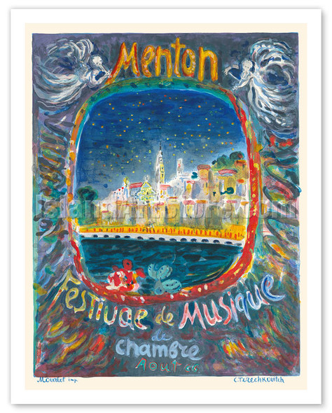 Menton, France - Chamber Music Festival (Festival de Musique de Chambre) - August 1966 - Poster by Constantin Terechkovitch