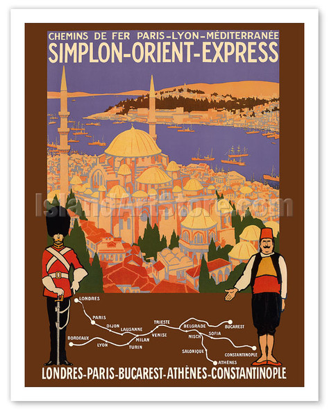 Simplon Orient-Express - London to Constantinople - Paris-Lyon-Méditerranée Railway (PLM) - c. 1922 - Poster by Roger Broders