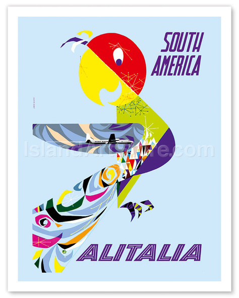 Sud America (South America) Parrot - Alitalia Italian Air Company - Vintage Airline Travel Poster