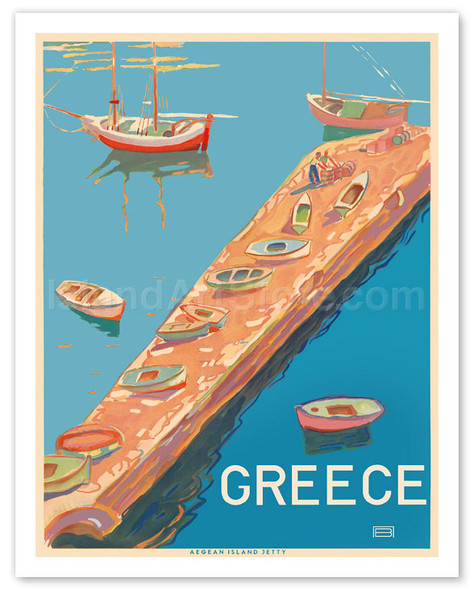 Greece - Aegean Island Jetty - Greek Boats and Harbor - Pacifica Island Art