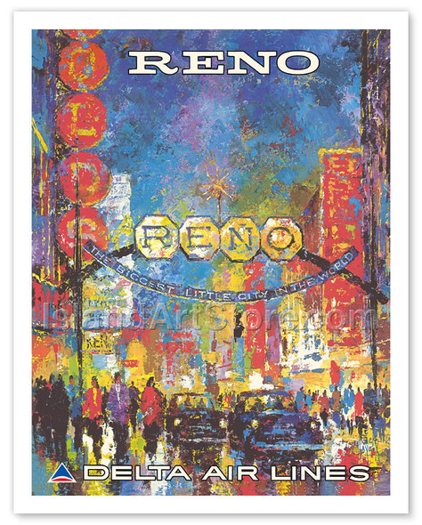 Reno, Nevada - The Biggest Little City in the World - Delta Air Lines - Poster by William (Jack) Laycox