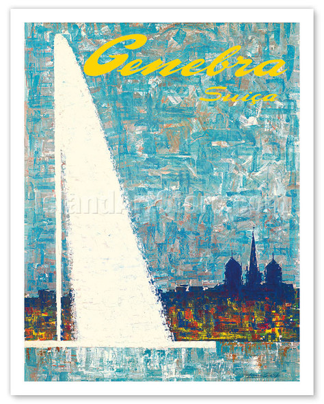 Geneva, Switzerland (Genebra, Suiça) - Water Jet Fountain (Jet d'Eau) - Poster by Fernando Correta