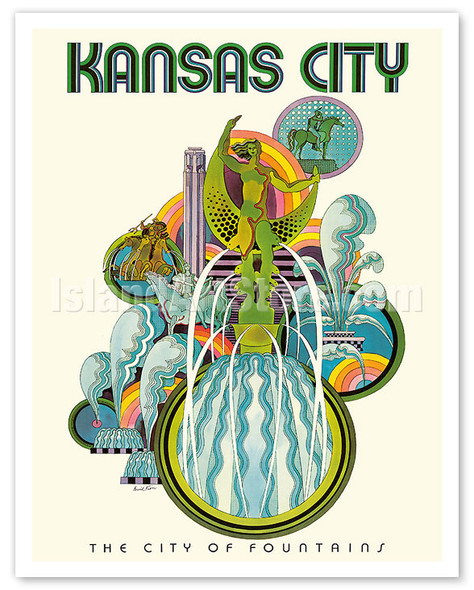 Kansas City - The City of Fountains - c. 1960's - Poster by David Klein