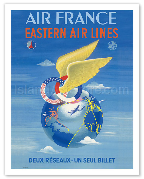 Eastern Airlines - Deux Réseaux (Two Networks - One Single Ticket) - Vintage Airline Travel Poster
