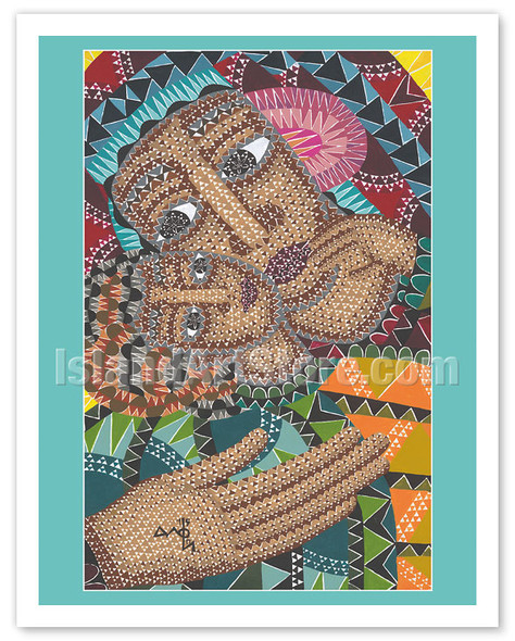 Mother Mary and the Child - Hand Painted Mosaic - c. 1980's - Geometric Art Poster