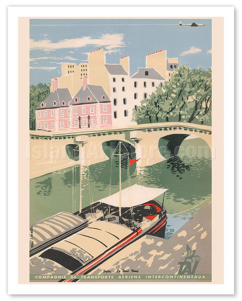 Paris - Le Pont Neuf (New Bridge Seine River) - TAI Airline (Transports Aériens Intercontinenteaux) - Poster by Toni J. Mella
