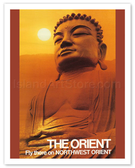 The Orient - Fly there on Northwest Orient Airlines - Great Buddha of Kamakura - Vintage Airline Travel Poster
