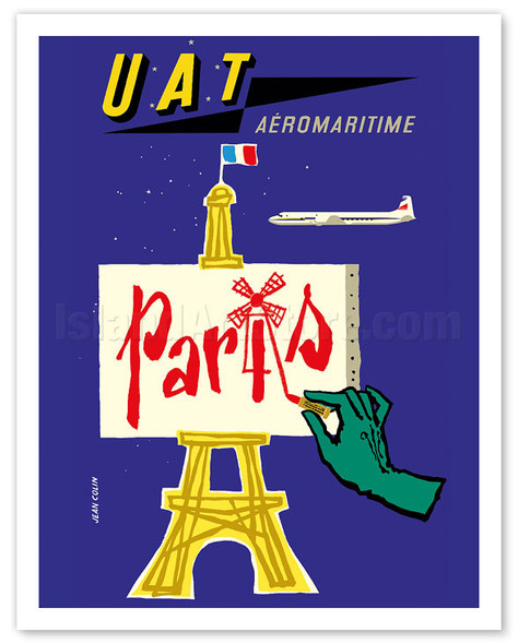 Paris, France - UTA (Union des Transports Aériens) - Eiffel Tower Easel - Poster by Jean Colin