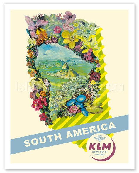 South America - Rio De Janeiro, Brazil - KLM Royal Dutch Airlines - Vintage Airline Travel Poster