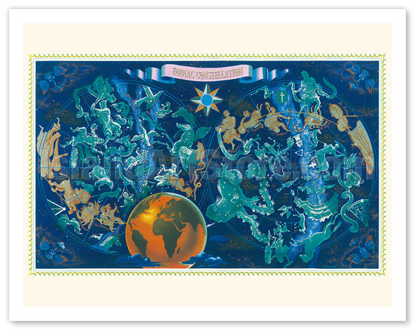 Zodiac Constellations - Star Planisphere - Poster by Lucien Boucher (Renluc)