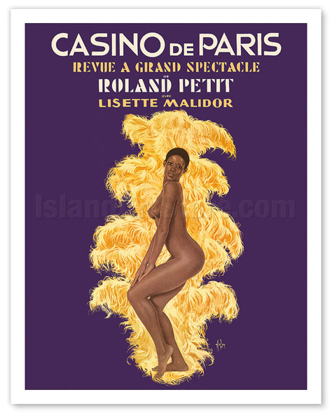 Casino De Paris - Revue by French choreographer Roland Petit - with Nude Dancer Lisette Malidor - Poster by Alain Gourdon Aslan