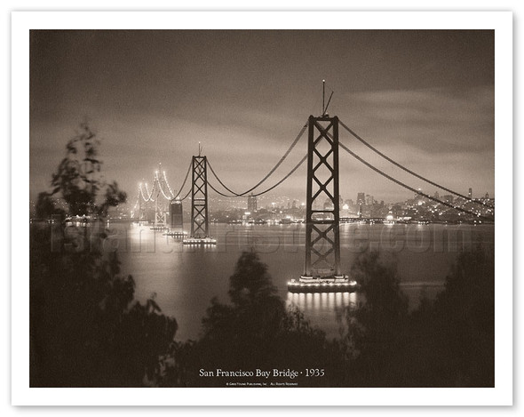 San Francisco Bay Bridge at Night - 1935 - Vintage Landscape Photography
