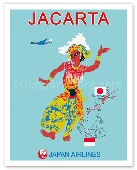 Jacarta - Japan Air Lines (JAL) - Jakarta, Indonesia - Vintage Airline Travel Poster