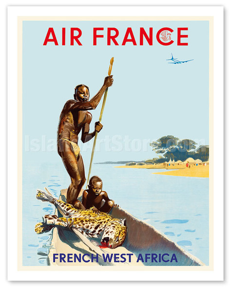 French West Africa - Natives Coming from Hunting a Leopard on a Dugout Canoe - Poster by Albert Brenet
