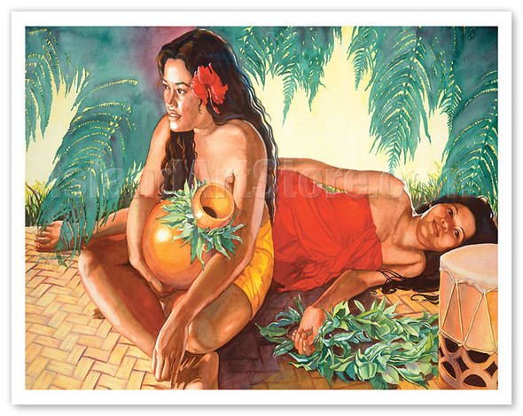 Hula Rehearsal (E Ho‘oma‘ama‘a I Ka Hula) - Hawaiian Dancers - Poster by Janet Stewart