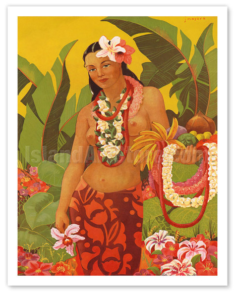Topless Hawaiian Lei Vendor, Menu Cover - Poster by Jay Maybra