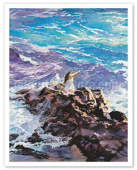 Chant to the Sea Goddess (Oli Iā Nāmakaokaha‘i) - Hawaiian Chanter - Poster by Janet Stewart